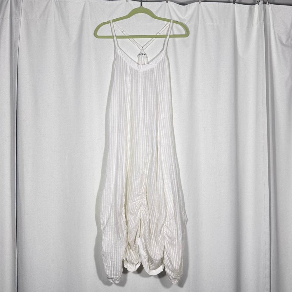 White Cotton Strappy Dress with Bubble Hem